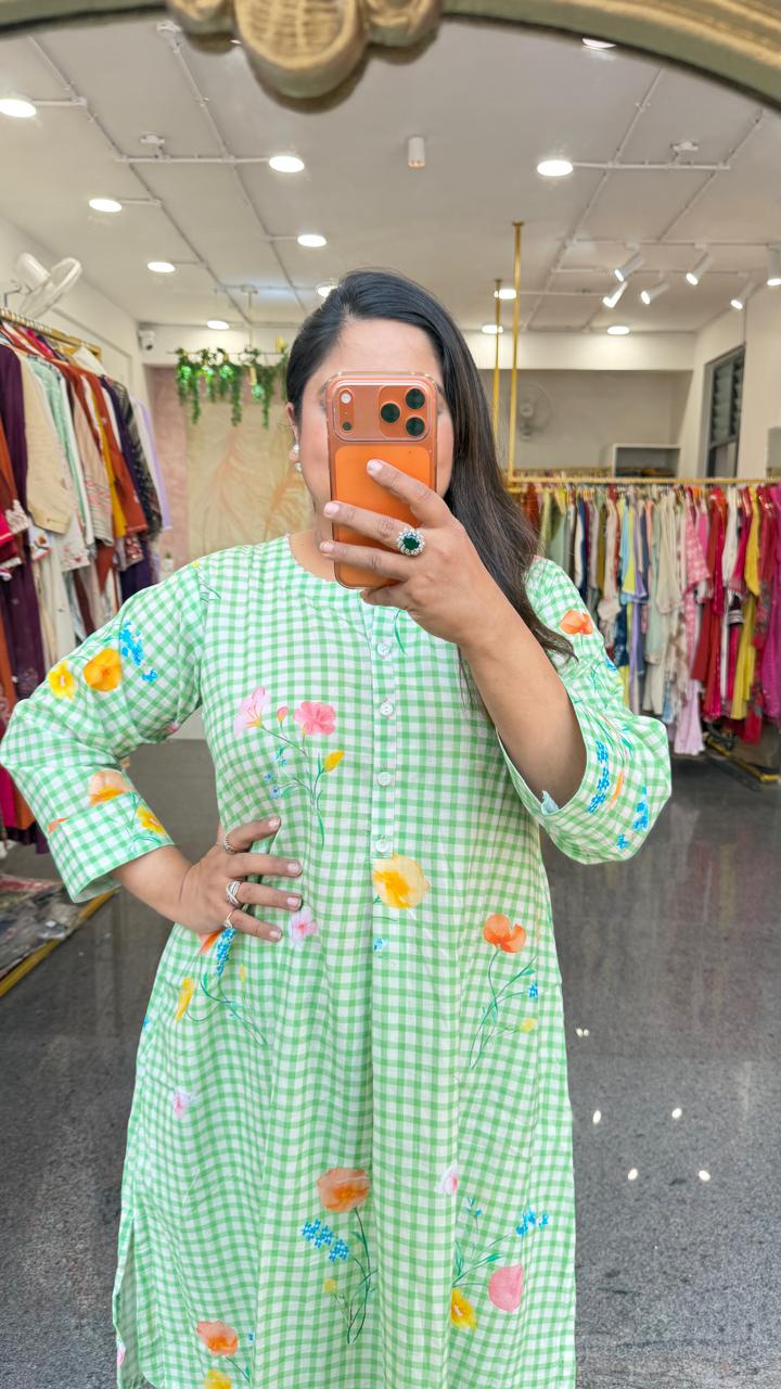 Premium cotton digital co ord in green with pockets