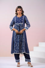 Pure Mul silk lace detailing indigo kurta pant