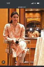 Restocked on high demand ! Celebrity design embroidered Mul chanderi kurta pant