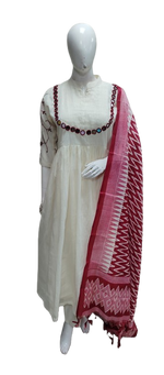 Premium cotton hand embroidery real mirror full suit paired with cotton silk dupatta