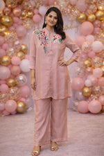 Premium orgenza embroidered Co ord set in pink