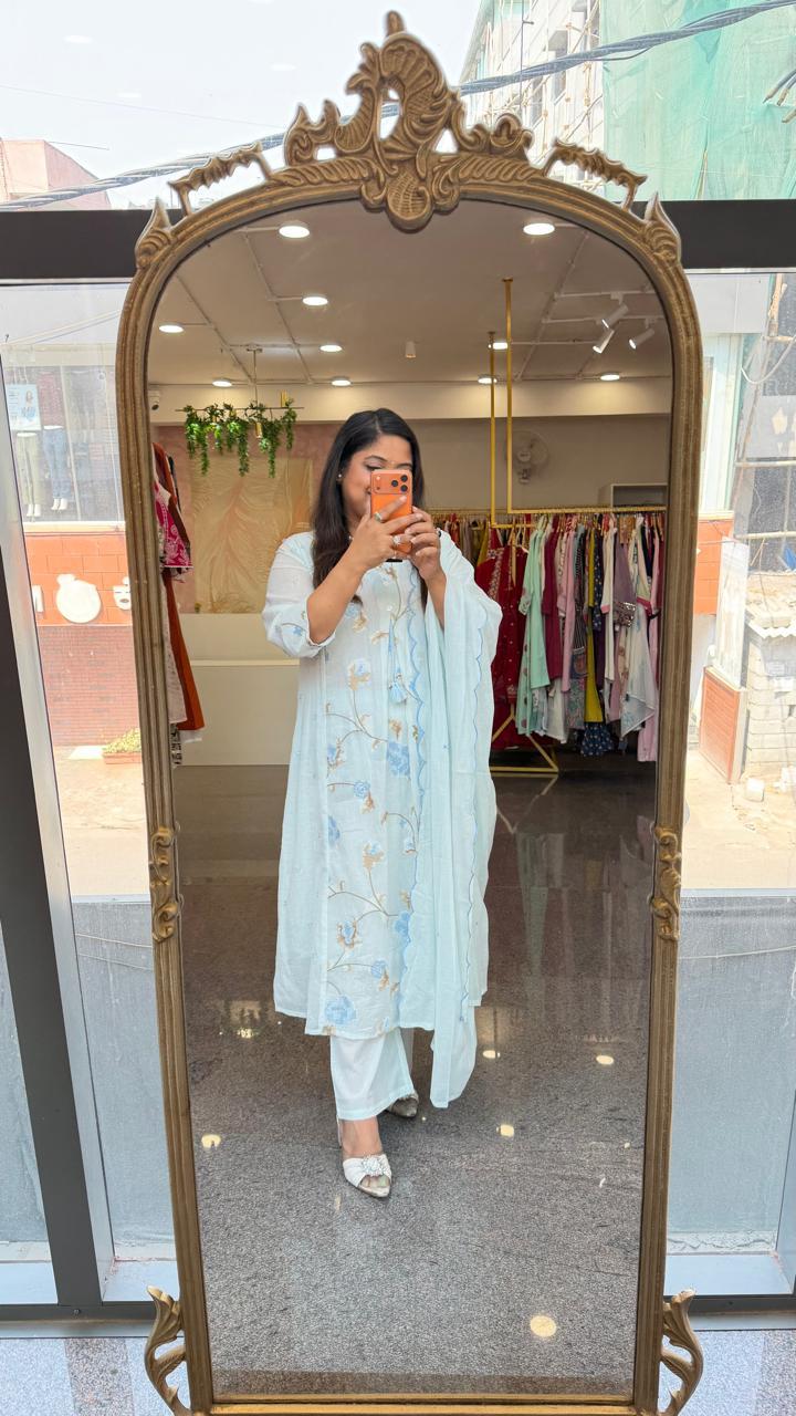 Restocked the super best selling Mul cotton suit set in blue