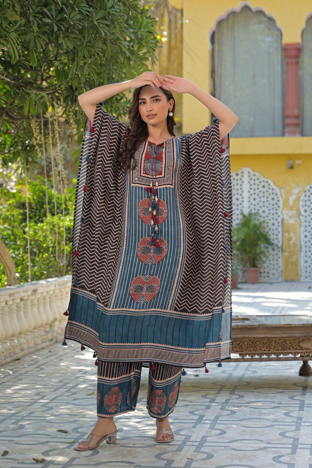 Premium Mul silk ajrakh kaftan co ord