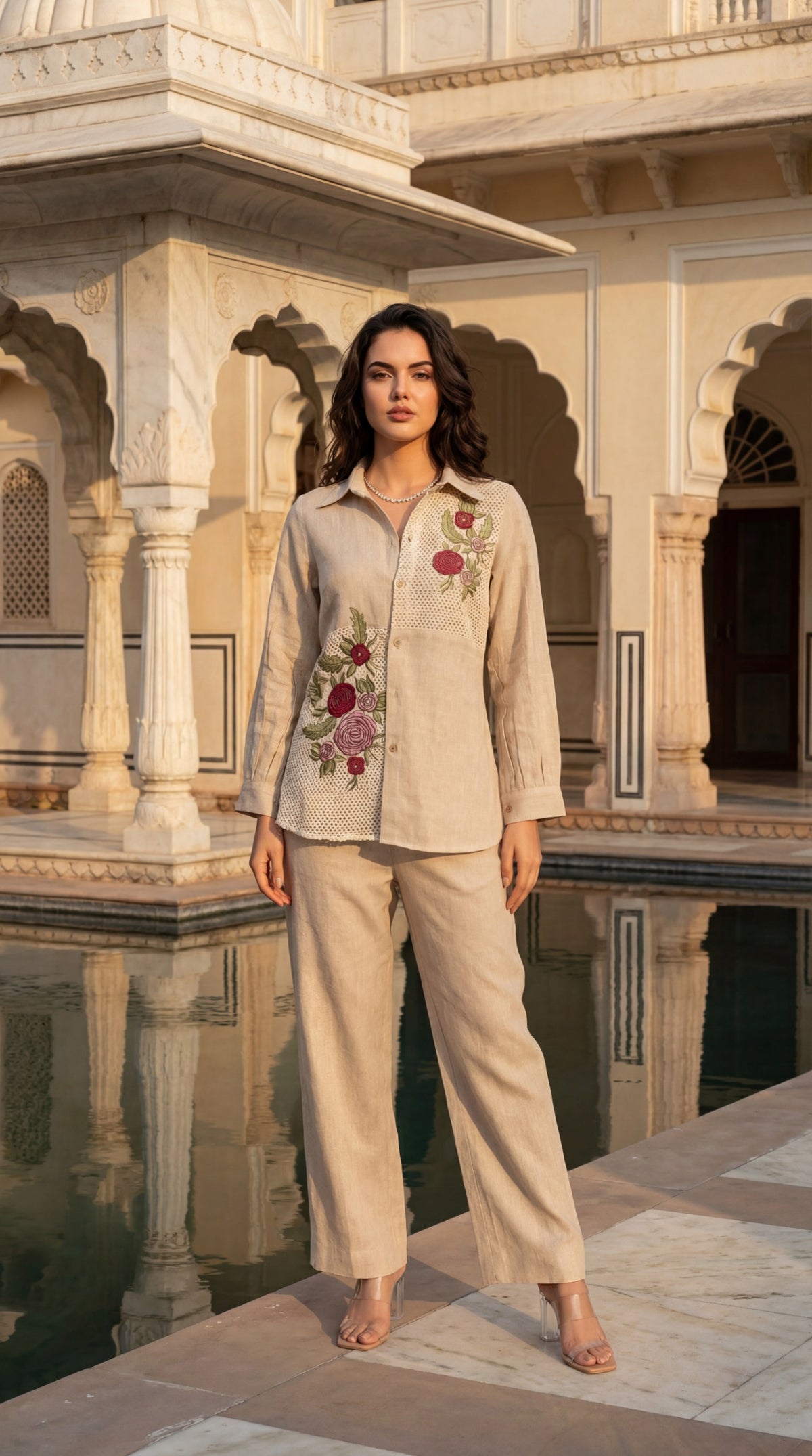 Premium smart embroidered jute with Mul lining co ord set