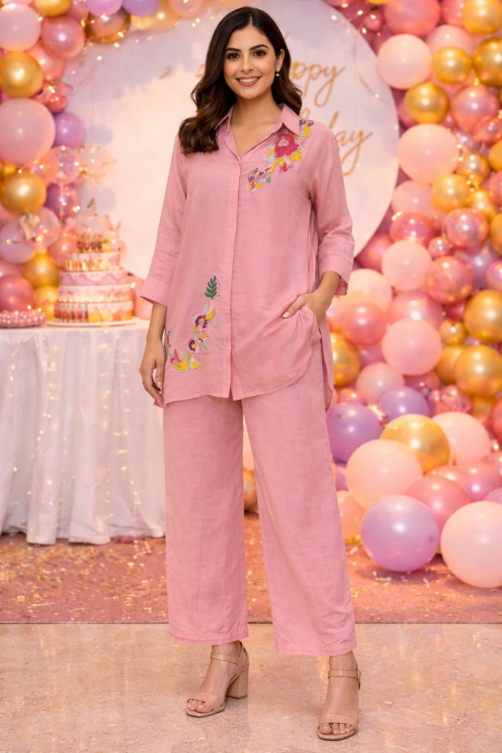 Pure orgenza hand embroidery co ord set comes with inner