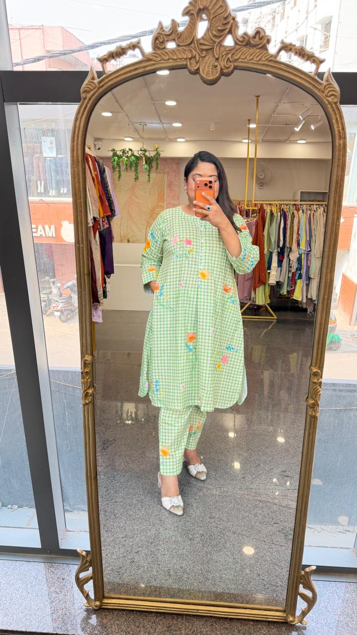 Premium cotton digital co ord in green with pockets