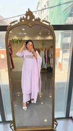 Premium sily cotton embroidered lining full suit set in powder pink