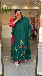 Premium embroidered Mul chanderi with designer neck suit set (true to size) in green