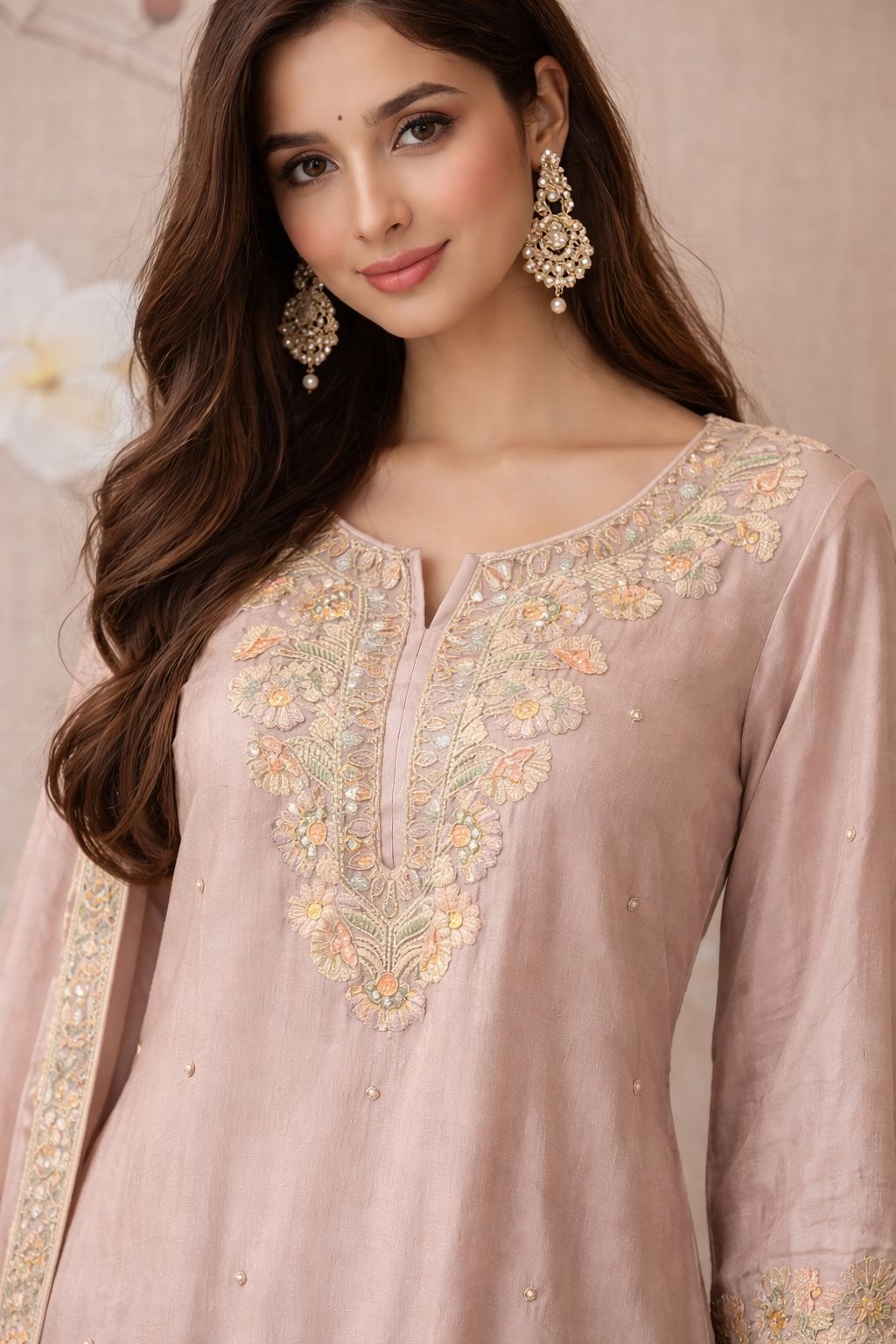 Premium chinon with intricate hand work bell bottom pant suit set