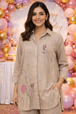 Premium cotton with beautiful applique work co ord set with pearl work