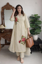 Pure cotton fully embroidered in beige