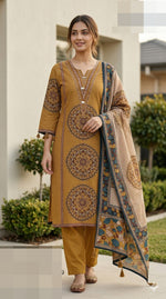 Pure Mul silk digital printed suit set in yellow