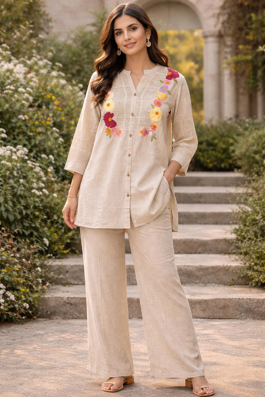 Jute cotton applique work Co ord set