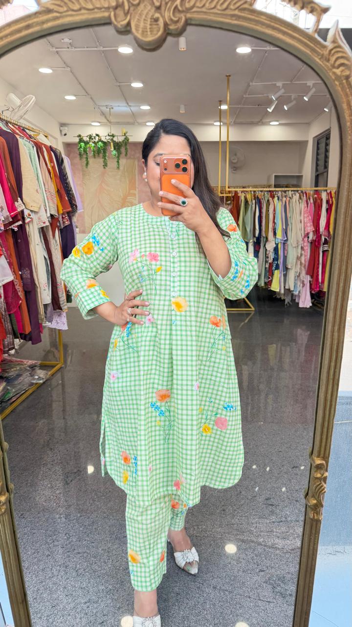 Premium cotton digital co ord in green with pockets