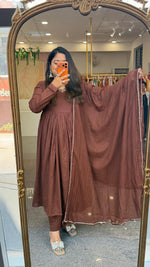 Premium Alia cut cotton suit set in brown