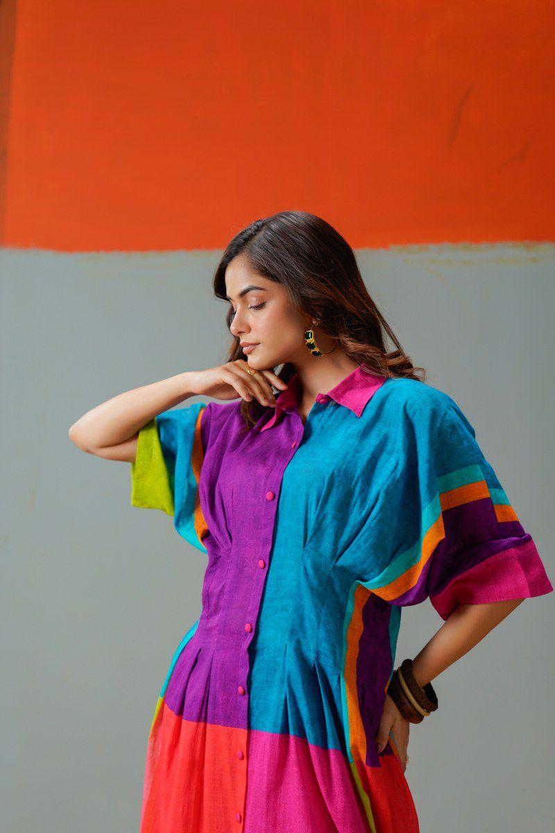Dress up as kurta pant or a one piece dress in our soft Mul Mul multi colour outfit