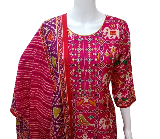 Russian silk Patola suit set in pink