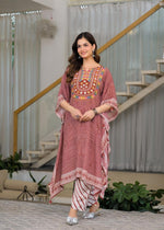Pretty soft silk with detailing kaftan set in red