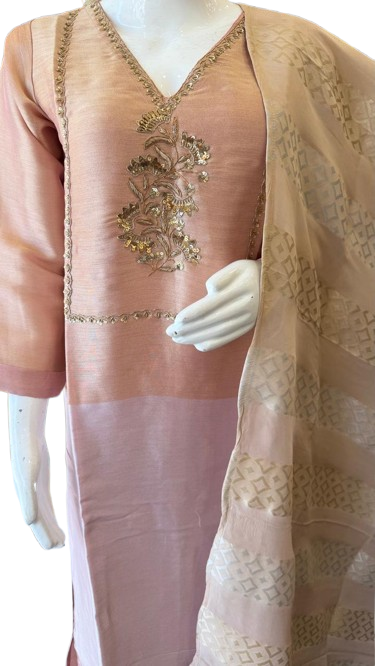Premium tissue suit set with Banarasi in pink n gold (true to size )