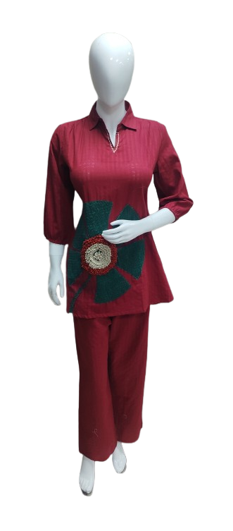 Full applique work red co ord set