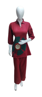 Full applique work red co ord set