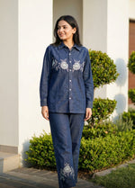Denim cotton embroidered co ord set