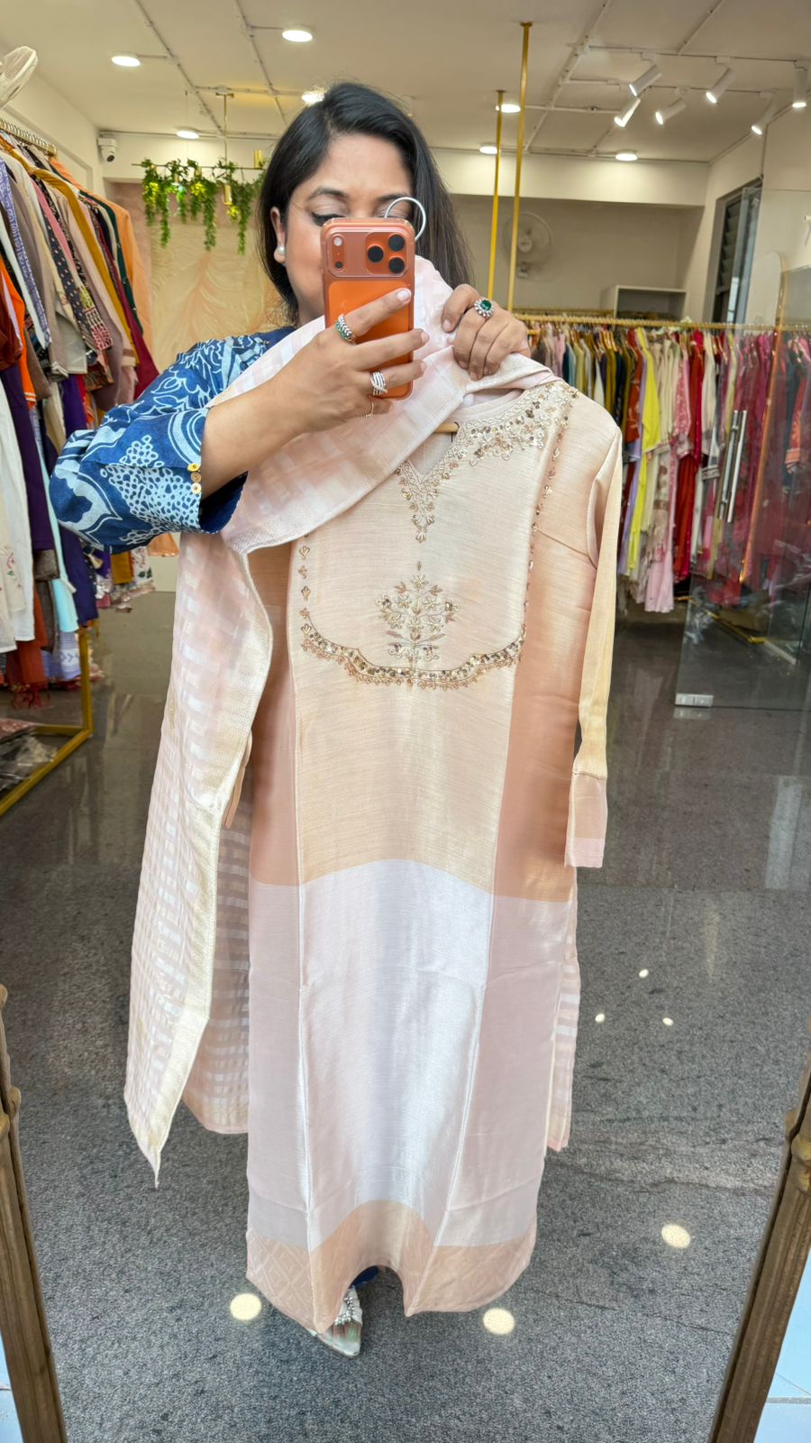 Super pretty tissue suit set with hand work paired with Banarasi dupatta