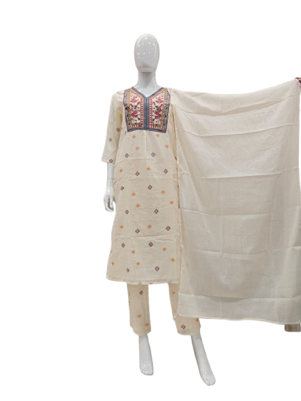 Super soft Mul cotton both kurta and pant printed and yoke beautifully embroidered suit set
