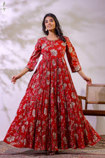 Beautiful cotton one piece digital printed cotton gown in red