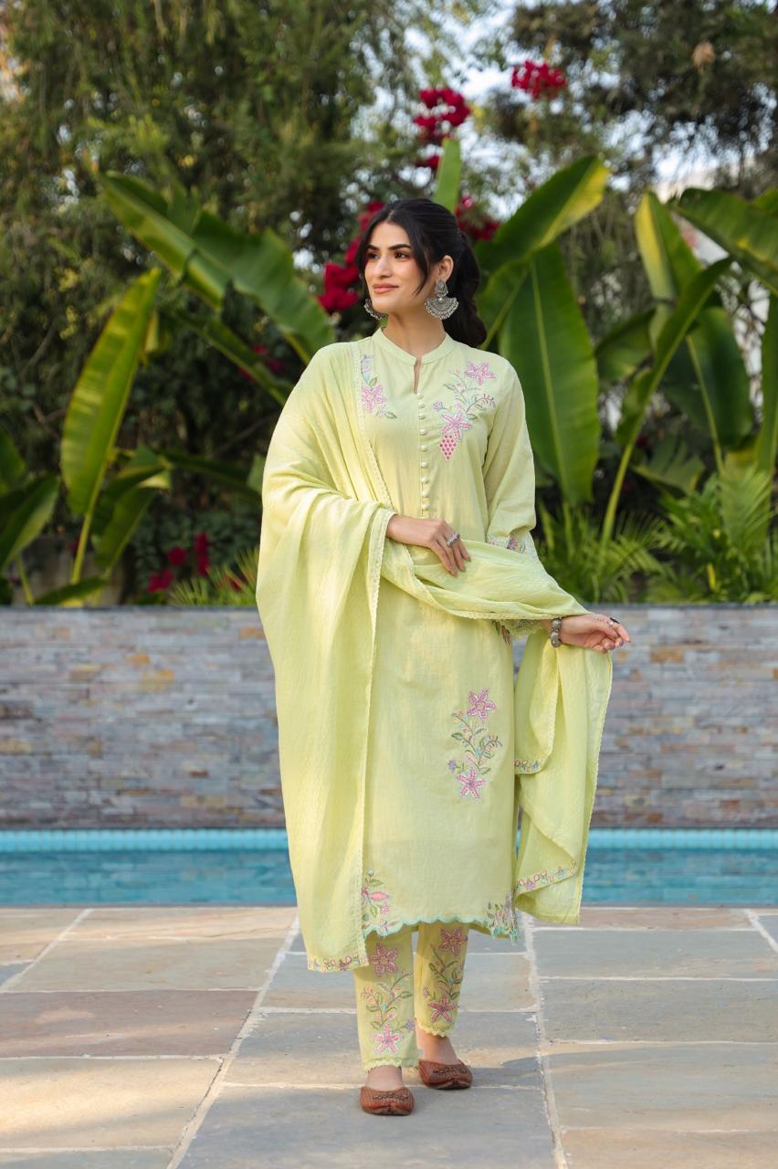Super smart cotton fully embroidered suit set