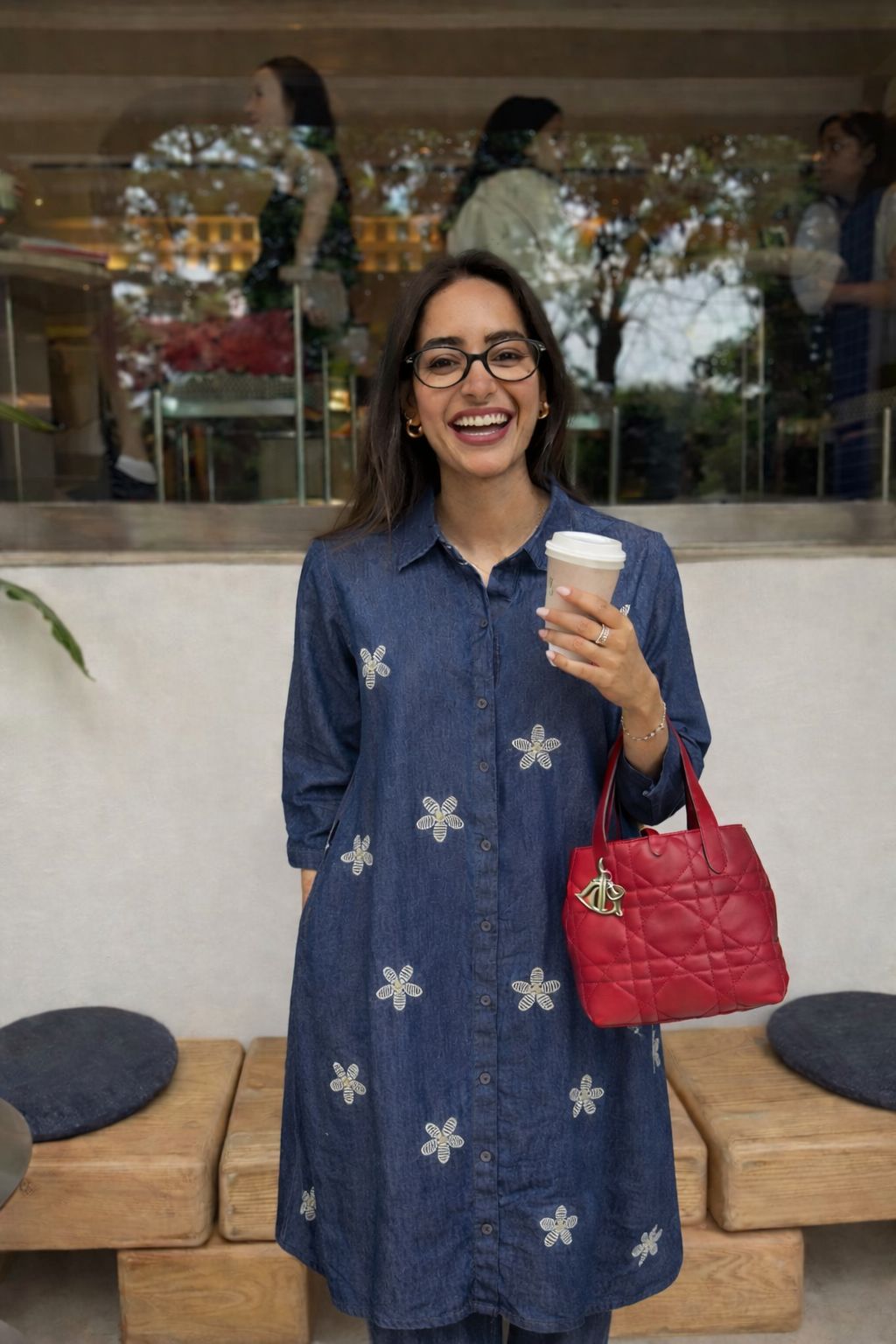 Luxury denim soft cotton embroidered co ord blue