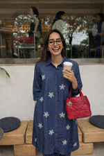 Luxury denim soft cotton embroidered co ord blue