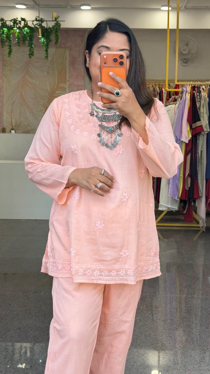 Mul cotton chikankari lining co ord set( slight slim )