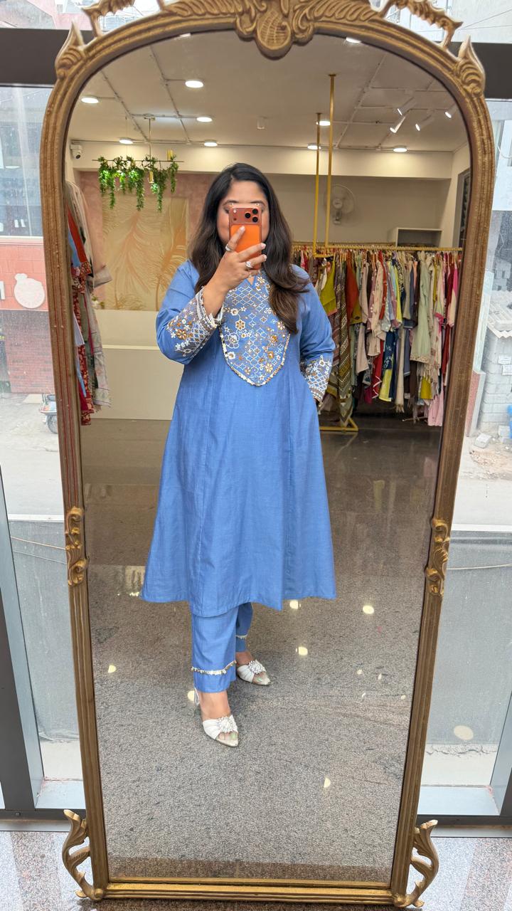 Super soft and premium cotton with heavy embroidery kurta pant