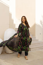 Pure cotton digital printed full suit set in black n green
