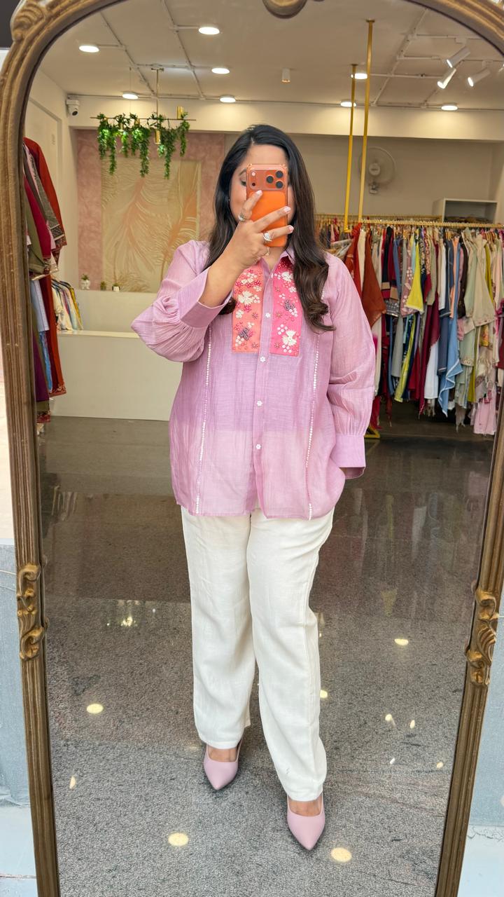 Super super pretty handwork pure mulchanderi Co ord comes with inner in powder purple