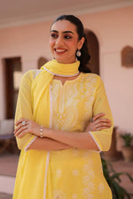 Pretty Mul cotton yellow chikankari suit set