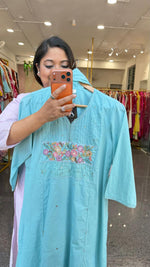 Premium sily cotton embroidered lining full suit set in powder blue