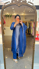 Chanderi suit with tissue panel both front n back in royal blue
