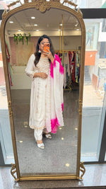 Pure dola silk hand work suit set with pretty handwork crepe dupatta