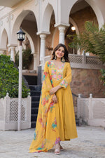 Crush crape with heavy hand work and Kalamkari dupatta in yellow