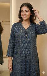Premium crepe highlighted with sequins kurta pant in blue