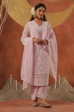 Mind blowing Mul cotton chikankari full suit set in pink