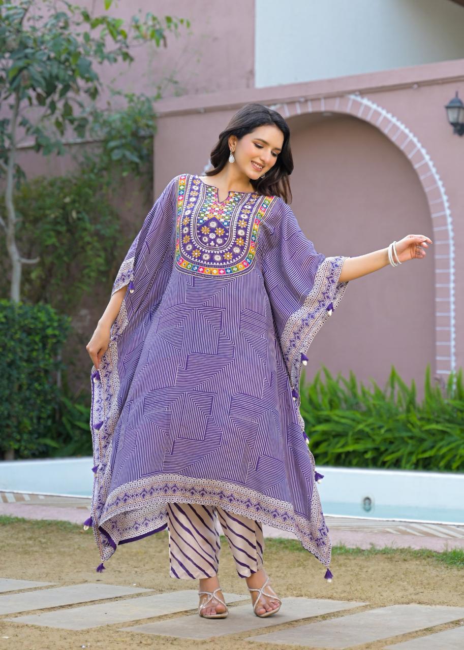 Pretty soft silk with detailing kaftan set