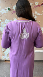 Super pretty slub cotton chikankari kurta pant in purple