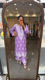 Super pretty slub cotton chikankari kurta pant in purple