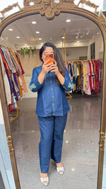 Soft denim cotton fully embroidered sleees co ord