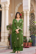 Premium pure soft silk full zari embroidered full suit set in green