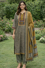 Pure cotton ajrakh full suit set with katha stitch detailing