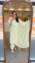 Mind blowing Mul cotton chikankari full suit set in mint yellow